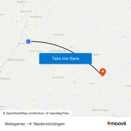 Weingarten to Niederstotzingen map