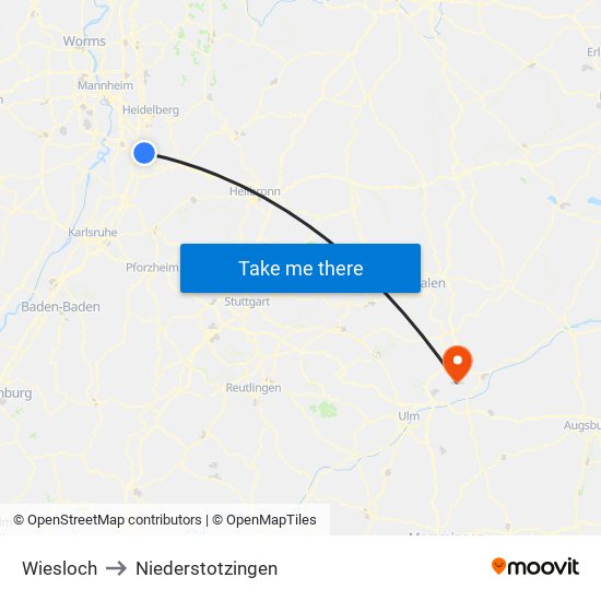 Wiesloch to Niederstotzingen map