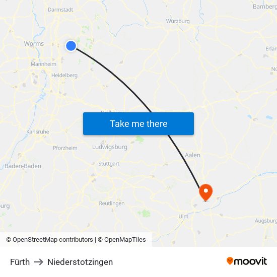 Fürth to Niederstotzingen map