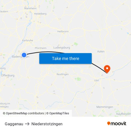 Gaggenau to Niederstotzingen map