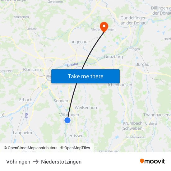 Vöhringen to Niederstotzingen map