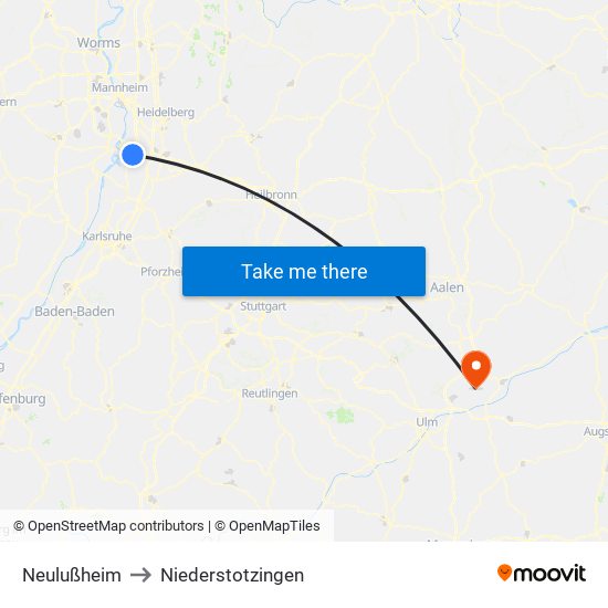 Neulußheim to Niederstotzingen map