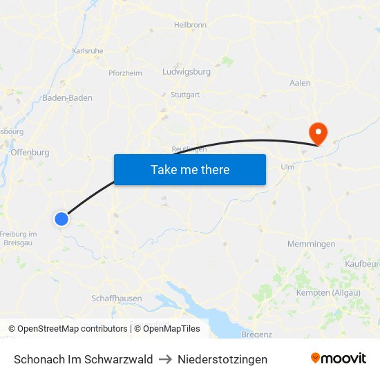 Schonach Im Schwarzwald to Niederstotzingen map