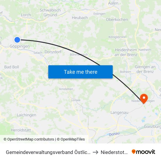 Gemeindeverwaltungsverband Östlicher Schurwald to Niederstotzingen map