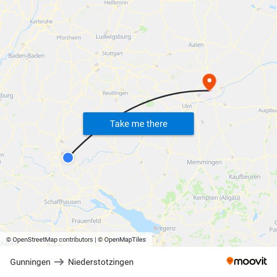 Gunningen to Niederstotzingen map