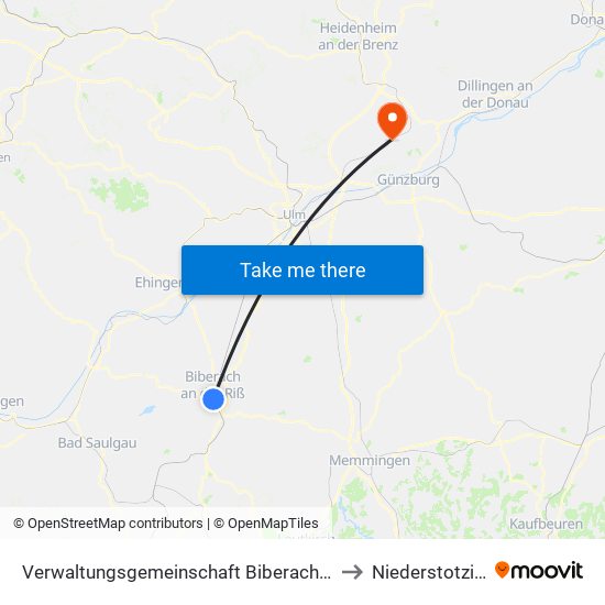 Verwaltungsgemeinschaft Biberach An Der Riß to Niederstotzingen map
