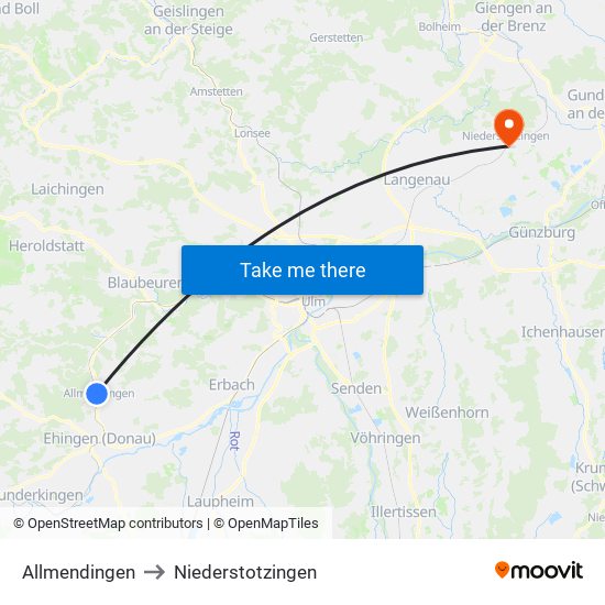 Allmendingen to Niederstotzingen map