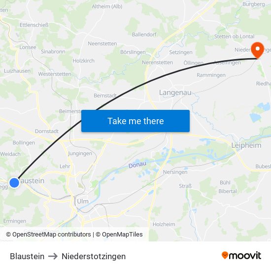 Blaustein to Niederstotzingen map