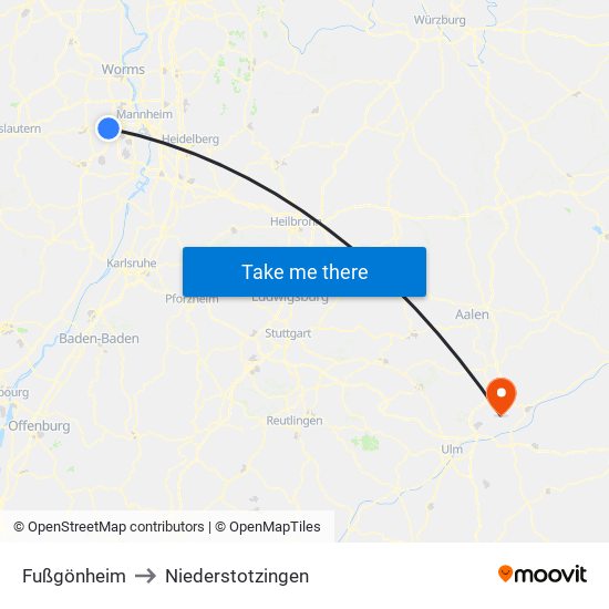 Fußgönheim to Niederstotzingen map