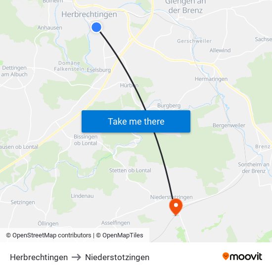 Herbrechtingen to Niederstotzingen map