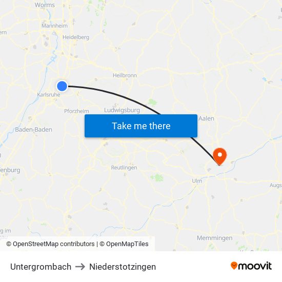 Untergrombach to Niederstotzingen map