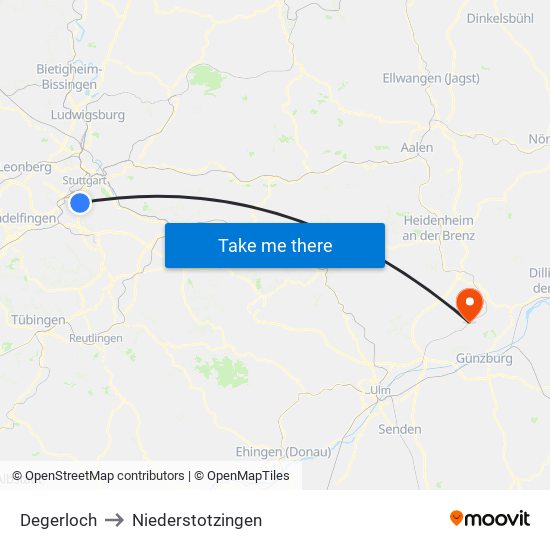 Degerloch to Niederstotzingen map