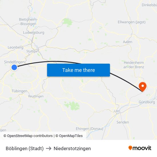 Böblingen (Stadt) to Niederstotzingen map