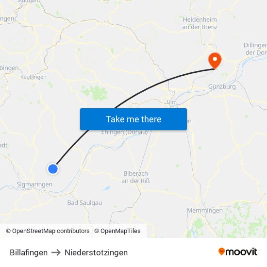 Billafingen to Niederstotzingen map