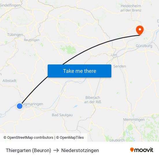 Thiergarten (Beuron) to Niederstotzingen map