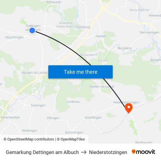 Gemarkung Dettingen am Albuch to Niederstotzingen map