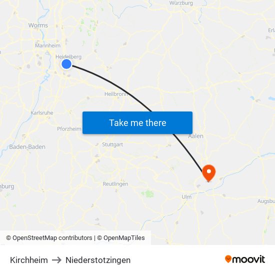 Kirchheim to Niederstotzingen map