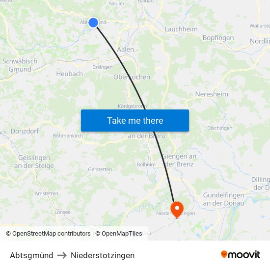 Abtsgmünd to Niederstotzingen map