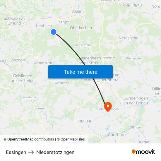 Essingen to Niederstotzingen map