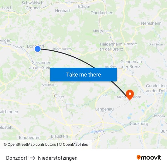 Donzdorf to Niederstotzingen map