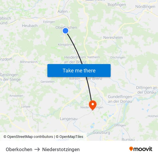 Oberkochen to Niederstotzingen map