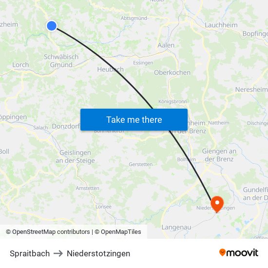 Spraitbach to Niederstotzingen map