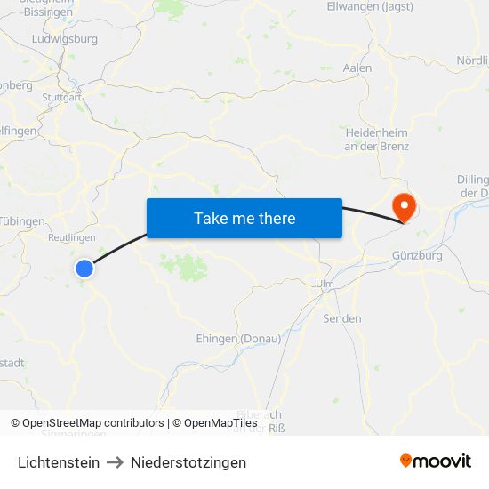 Lichtenstein to Niederstotzingen map