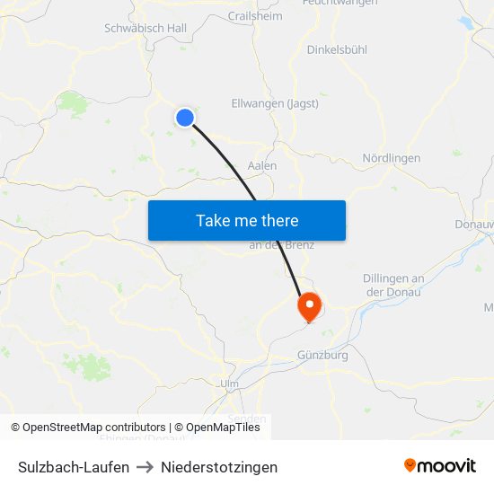 Sulzbach-Laufen to Niederstotzingen map