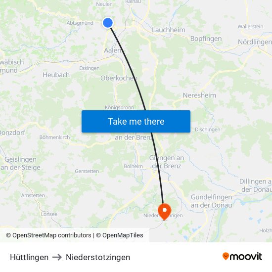 Hüttlingen to Niederstotzingen map