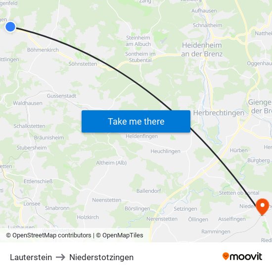 Lauterstein to Niederstotzingen map