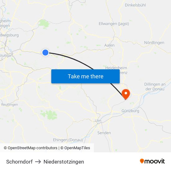 Schorndorf to Niederstotzingen map