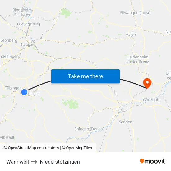 Wannweil to Niederstotzingen map