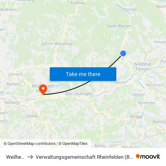 Weilheim to Verwaltungsgemeinschaft Rheinfelden (Baden) map