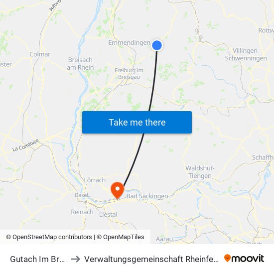 Gutach Im Breisgau to Verwaltungsgemeinschaft Rheinfelden (Baden) map