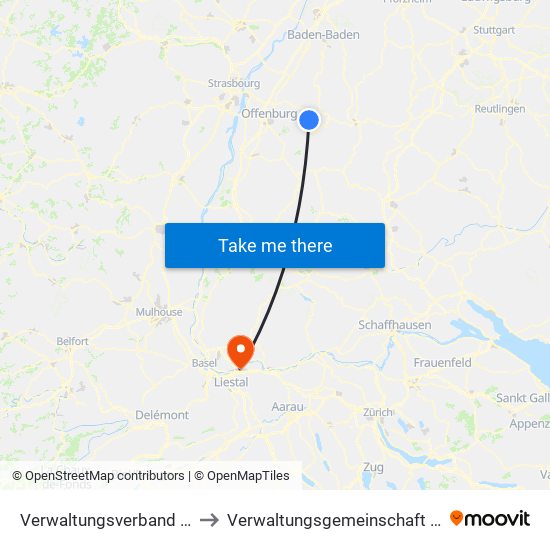 Verwaltungsverband Oberes Renchtal to Verwaltungsgemeinschaft Rheinfelden (Baden) map