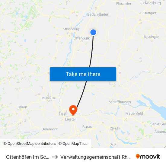 Ottenhöfen Im Schwarzwald to Verwaltungsgemeinschaft Rheinfelden (Baden) map