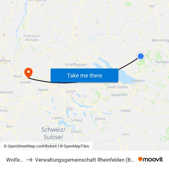 Wolfegg to Verwaltungsgemeinschaft Rheinfelden (Baden) map