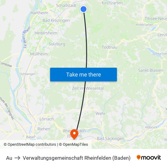 Au to Verwaltungsgemeinschaft Rheinfelden (Baden) map