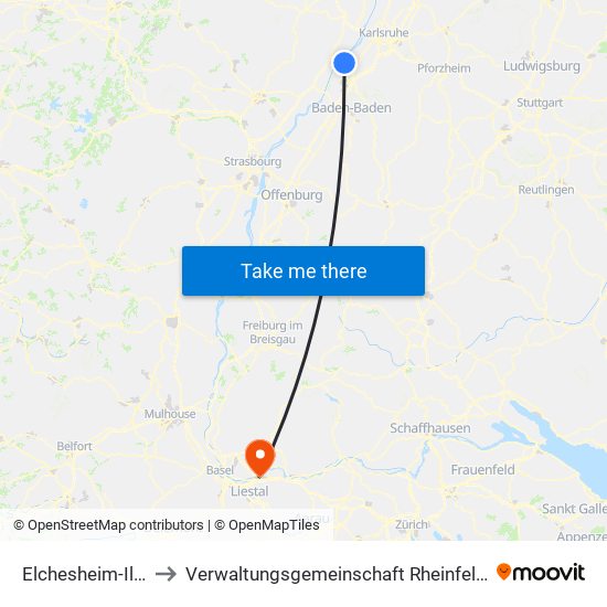 Elchesheim-Illingen to Verwaltungsgemeinschaft Rheinfelden (Baden) map
