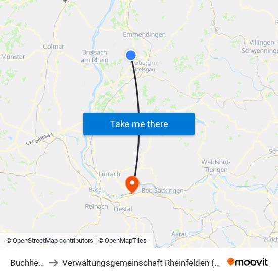 Buchheim to Verwaltungsgemeinschaft Rheinfelden (Baden) map