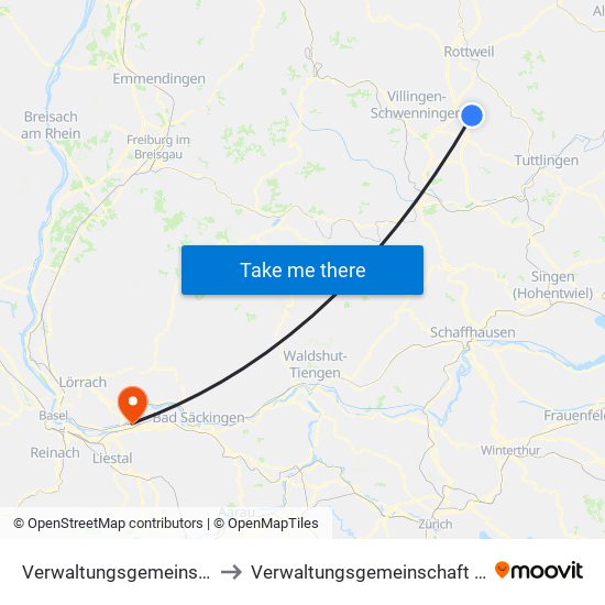 Verwaltungsgemeinschaft Trossingen to Verwaltungsgemeinschaft Rheinfelden (Baden) map