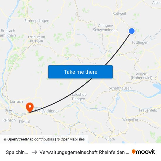 Spaichingen to Verwaltungsgemeinschaft Rheinfelden (Baden) map