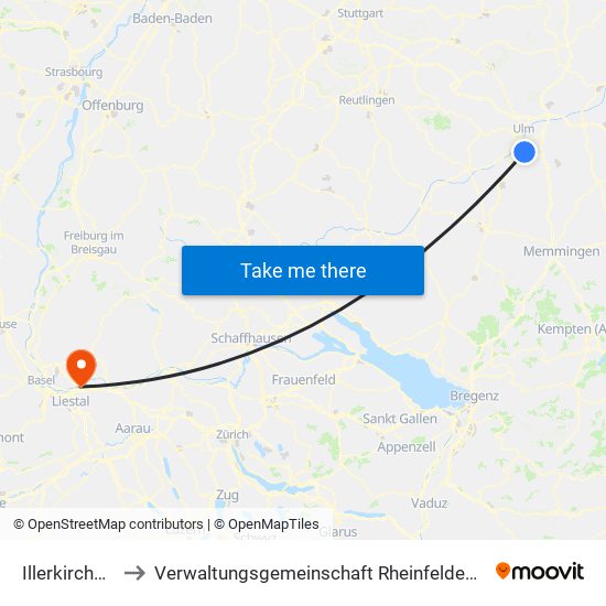 Illerkirchberg to Verwaltungsgemeinschaft Rheinfelden (Baden) map