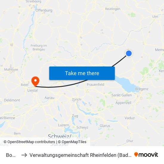 Boms to Verwaltungsgemeinschaft Rheinfelden (Baden) map