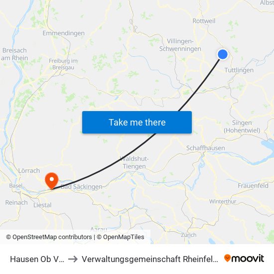 Hausen Ob Verena to Verwaltungsgemeinschaft Rheinfelden (Baden) map