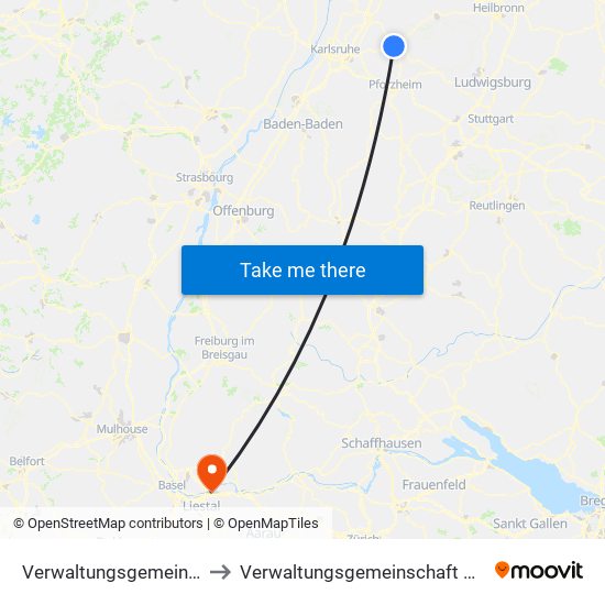 Verwaltungsgemeinschaft Bretten to Verwaltungsgemeinschaft Rheinfelden (Baden) map