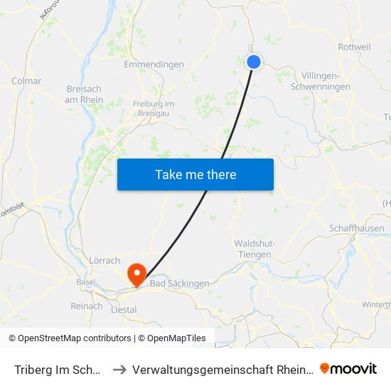 Triberg Im Schwarzwald to Verwaltungsgemeinschaft Rheinfelden (Baden) map