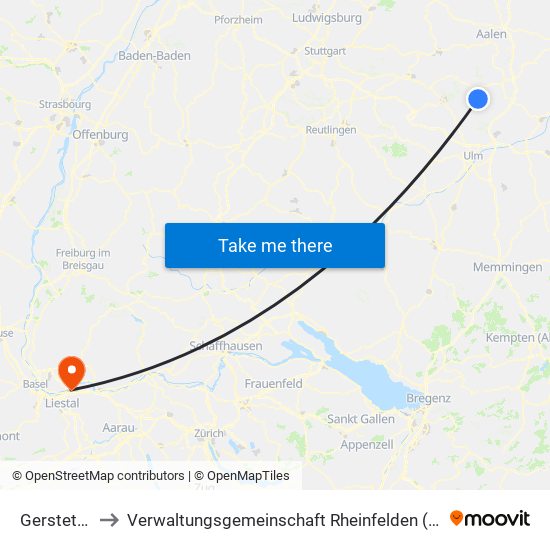Gerstetten to Verwaltungsgemeinschaft Rheinfelden (Baden) map