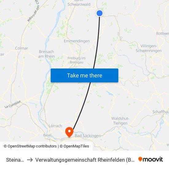 Steinach to Verwaltungsgemeinschaft Rheinfelden (Baden) map