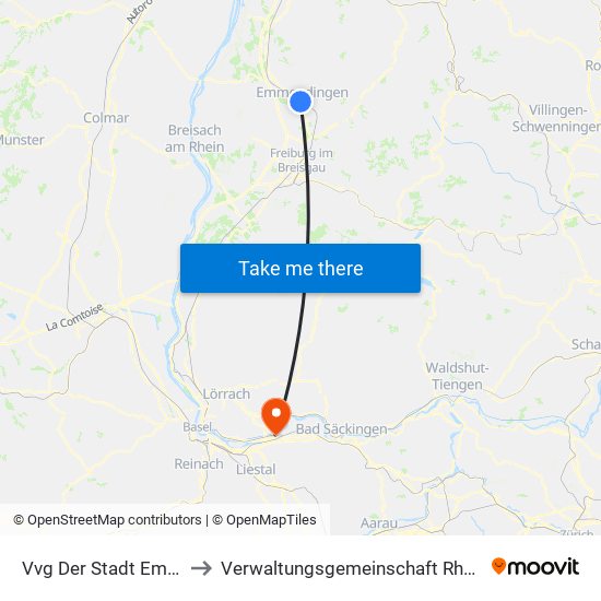 Vvg Der Stadt Emmendingen to Verwaltungsgemeinschaft Rheinfelden (Baden) map